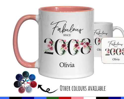18th Birthday Gift for Her - Fabulous Since 2008 Personalised Coffee Mug Coaster Age 60 Gift for Women Ladies Floral Design Daughter BNC18M