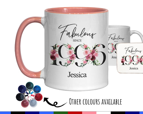 30th Birthday Gift for Her - Fabulous Since 1996 Personalised Coffee Mug Coaster Age 30 Gift for Women Ladies Floral Design Daughter BNC30M