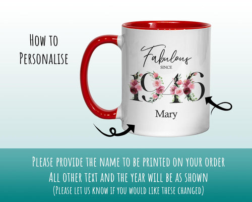 80th Birthday Gift for Women - Fabulous Since 1946 Personalised Coffee Mug Coaster 80 Gift for Her - Ladies Floral Design Nan Gran BNC80M
