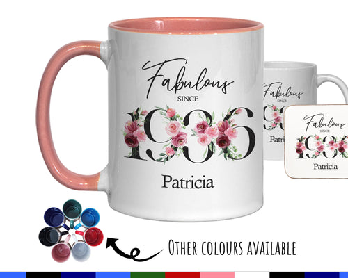 90th Birthday Gift for Women - Fabulous Since 1936 Personalised Coffee Mug Coaster 90 Gift for Her - Ladies Floral Design Nan Gran BNC90M