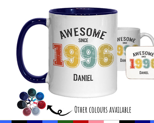30th Birthday Gift for Men - Awesome Since 1996 Personalised Coffee Mug Coaster Age 30 Gift for Him - Retro Number Design Son Brother BNG30M