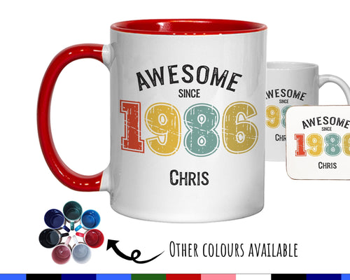 40th Birthday Gift for Men - Awesome Since 1986 Personalised Coffee Mug Coaster Age 40 Gift for Him - Retro Number Design Dad Son BNG40M