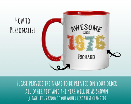 50th Birthday Gift for Men - Awesome Since 1976 Personalised Coffee Mug Coaster Age 50 Gift for Him - Retro Number Design Dad Brother BNG50M
