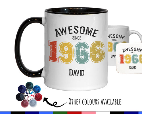 60th Birthday Gift for Men - Awesome Since 1966 Personalised Coffee Mug Coaster Age 60 Gift for Him - Retro Number Design Dad Grandad BNG60M