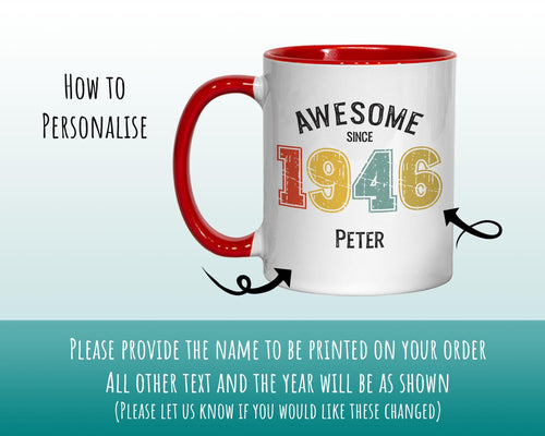80th Birthday Gift for Men - Awesome Since 1946 Personalised Coffee Mug Coaster Age 80 Gift for Him - Retro Number Design Dad Grandad BNG80M