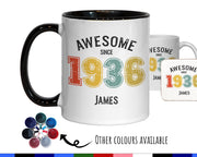 90th Birthday Gift for Men - Awesome Since 1936 Personalised Coffee Mug Coaster Age 90 Gift for Him - Retro Number Design Grandad Dad BNG90M