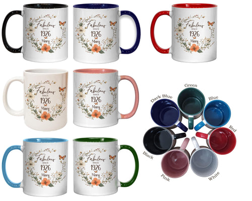 100th Birthday Gift for Women - Fabulous Since 1926 Personalised Mug Coaster Age 100 Gift for Her Ladies Floral Butterfly Mum Nan BNL100M