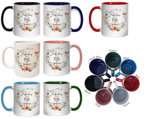 90th Birthday Gift for Women - Fabulous Since 1936 Personalised Mug Coaster Age 90 Gift for Her Ladies Floral Butterfly Mum Nan BNL90M