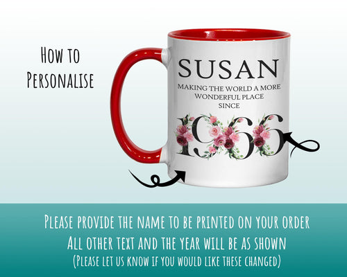60th Birthday Gift for Women - Wonderful Since 1966 Personalised Coffee Mug Coaster Age 60 Gift for Her Ladies Floral Design Mum Nan BND60M