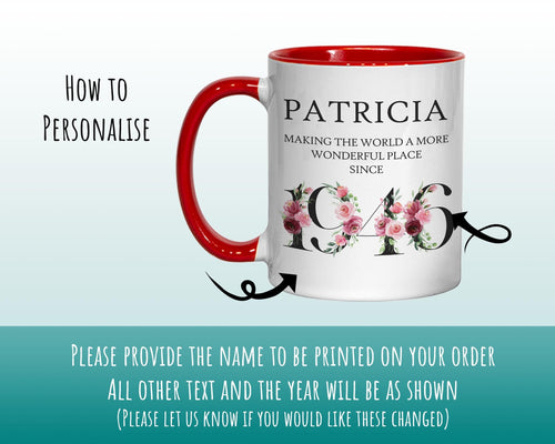 80th Birthday Gift for Women - Wonderful Since 1946 Personalised Coffee Mug Coaster 80 Gift for Her - Ladies Floral Design Nan Gran BND80M
