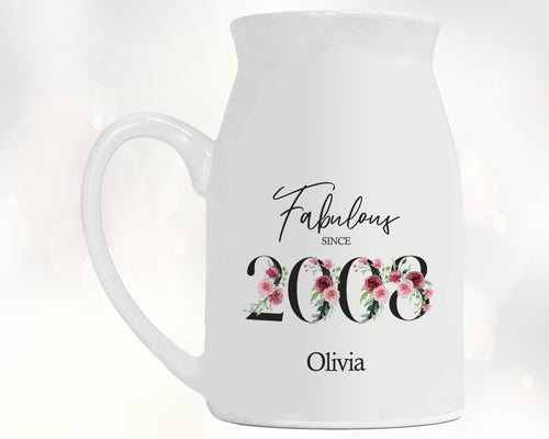 18th Birthday Gift for Her - Fabulous Since 2008 Small Personalised Flower Pot Vase 18 Gift for Women Floral Design Daughter Sister BNC18