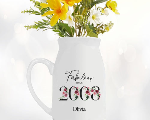 18th Birthday Gift for Her - Fabulous Since 2008 Small Personalised Flower Pot Vase 18 Gift for Women Floral Design Daughter Sister BNC18