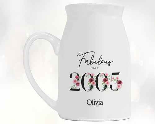 21st Birthday Gift for Her - Fabulous Since 2005 Small Personalised Flower Pot Vase 21 Gift for Women Floral Design Daughter Sister BNC21
