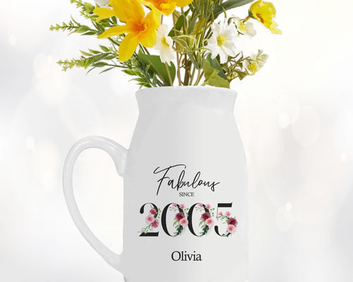 21st Birthday Gift for Her - Fabulous Since 2005 Small Personalised Flower Pot Vase 21 Gift for Women Floral Design Daughter Sister BNC21