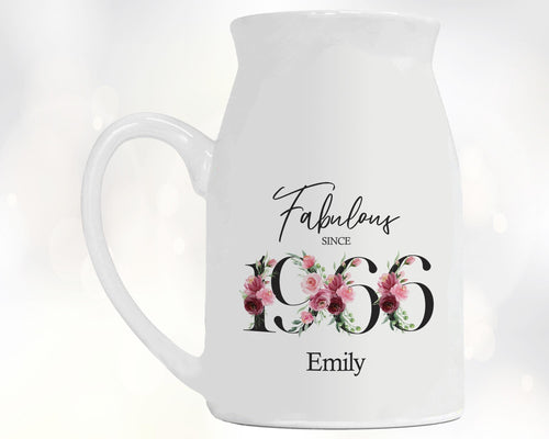 60th Birthday Gift for Women - Fabulous Since 1966 Small Personalised Flower Pot Vase 60 Gift for Her Ladies Floral Design Mum Nan BNC60