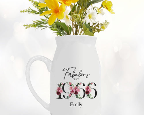 60th Birthday Gift for Women - Fabulous Since 1966 Small Personalised Flower Pot Vase 60 Gift for Her Ladies Floral Design Mum Nan BNC60