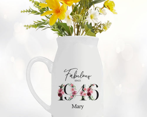80th Birthday Gift for Women - Fabulous Since 1946 Small Personalised Flower Pot Vase 80 Gift for Her Ladies Floral Design Nan Gran BNC80