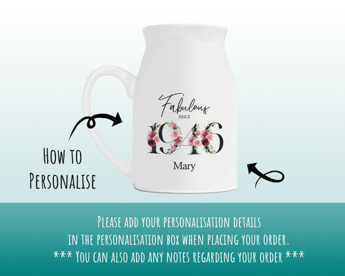 80th Birthday Gift for Women - Fabulous Since 1946 Small Personalised Flower Pot Vase 80 Gift for Her Ladies Floral Design Nan Gran BNC80