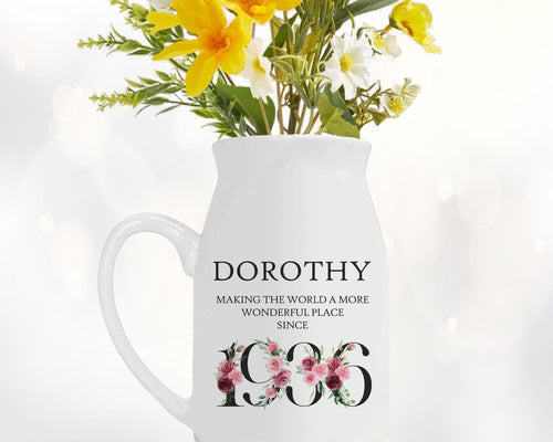 90th Birthday Gift for Women - Wonderful since 1936 Small Personalised Flower Pot Vase 90 Gift for Her Ladies Floral Design Nan Gran BND90