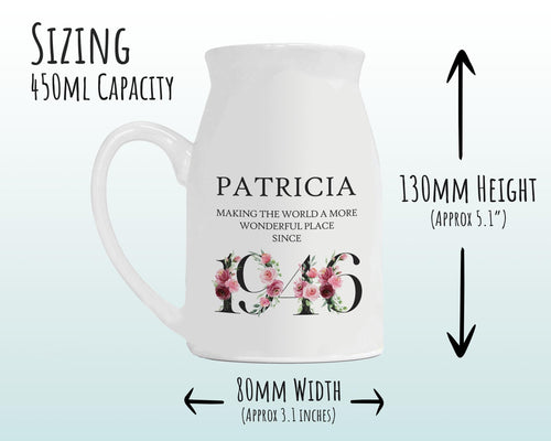 80th Birthday Gift for Women - Wonderful since 1946 Small Personalised Flower Pot Vase 80 Gift for Her Ladies Floral Design Nan Gran BND80