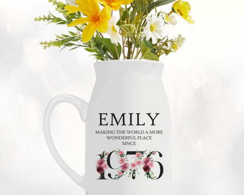 50th Birthday Gift for Women - Wonderful since 1976 Small Personalised Flower Pot Vase 50 Gift for Her Ladies Floral Design Mum Nan BND50