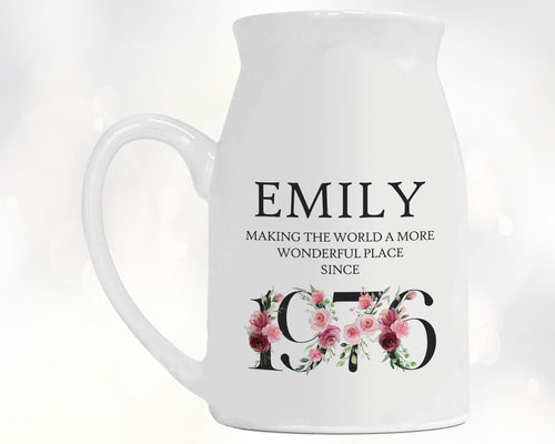 50th Birthday Gift for Women - Wonderful since 1976 Small Personalised Flower Pot Vase 50 Gift for Her Ladies Floral Design Mum Nan BND50