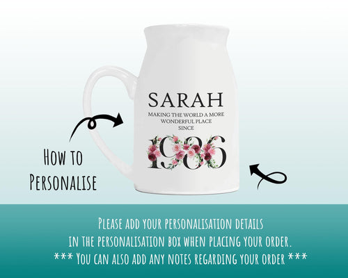 40th Birthday Gift for Women Wonderful since 1986 Small Personalised Flower Pot Vase 40 Gift for Her Ladies Floral Design Mum Daughter BND40