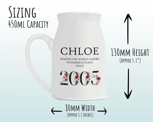 21st Birthday Gift for Her - Wonderful since 2005 Small Personalised Flower Pot Vase 21 Gift for Women Floral Design Daughter Sister BND21