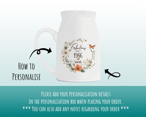 40th Birthday Gift for Women Fabulous Since 1986 Small Personalised Flower Pot Vase 40 Gift for Her Ladies Floral Design Mum Daughter BNL40