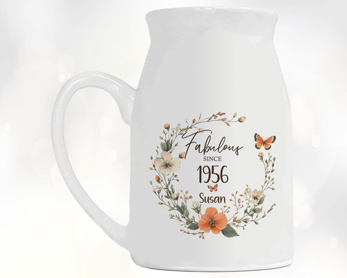 70th Birthday Gift for Women - Fabulous Since 1956 Small Personalised Flower Pot Vase 70 Gift for Her Ladies Floral Design Nan Gran BNL70