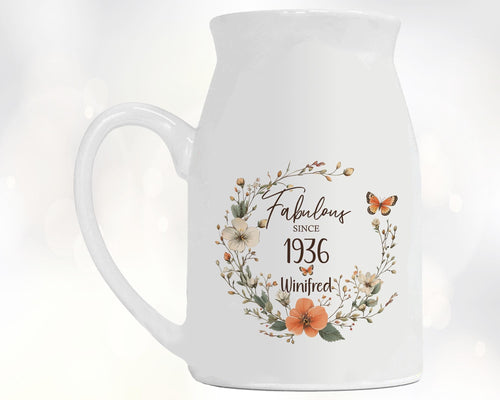90th Birthday Gift for Women - Fabulous Since 1936 Small Personalised Flower Pot Vase 90 Gift for Her Ladies Floral Design Nan Gran BNL90