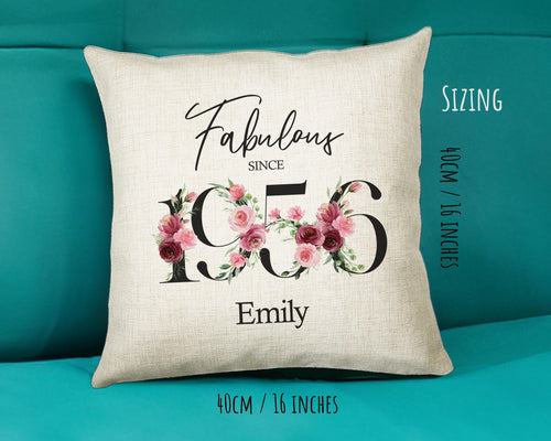 70th Birthday Gift for Women - Personalised 1956 Birthday Cushion Age 70 Gift for Her - Ladies Floral Design Mum Nan Gran Seventy BNC70C