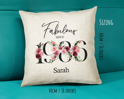 40th Birthday Gift for Women - Personalised 1986 Birthday Cushion Age 40 Gift for Her Ladies Floral Design Mum Daughter Sister Forty BNC40C
