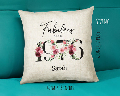 50th Birthday Gift for Women - Personalised 1976 Birthday Cushion Age 50 Gift for Her - Ladies Floral Design Mum Nan Sister Fifty BNC50C