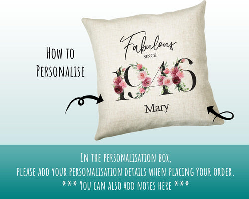 80th Birthday Gift for Women - Personalised 1946 Birthday Cushion Age 80 Gift for Her - Ladies Floral Age Design Mum Nan Gran Eighty BNC80C