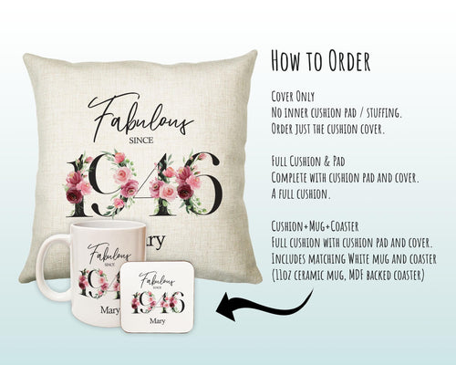 80th Birthday Gift for Women - Personalised 1946 Birthday Cushion Age 80 Gift for Her - Ladies Floral Age Design Mum Nan Gran Eighty BNC80C