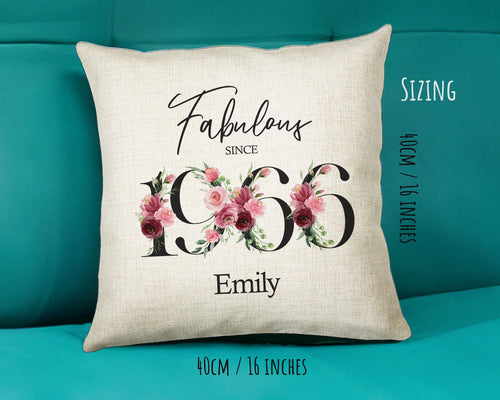 60th Birthday Gift for Women - Personalised 1966 Birthday Cushion Age 60 Gift for Her - Ladies Floral Age Design Mum Nan Gran Sixty BNC60C
