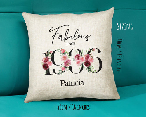 90th Birthday Gift for Women - Personalised 1936 Birthday Cushion Age 90 Gift for Her - Ladies Floral Age Design Mum Nan Gran Ninety BNC90C