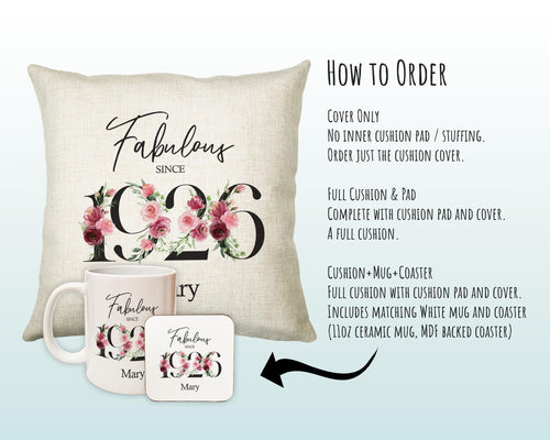 100th Birthday Gift for Women - Personalised 1926 Birthday Cushion Age 100 Gift for Her - Ladies Floral Design Mum Nan Gran Hundred BNC100C