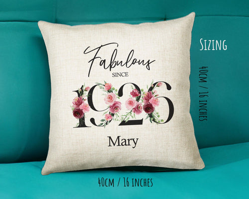100th Birthday Gift for Women - Personalised 1926 Birthday Cushion Age 100 Gift for Her - Ladies Floral Design Mum Nan Gran Hundred BNC100C