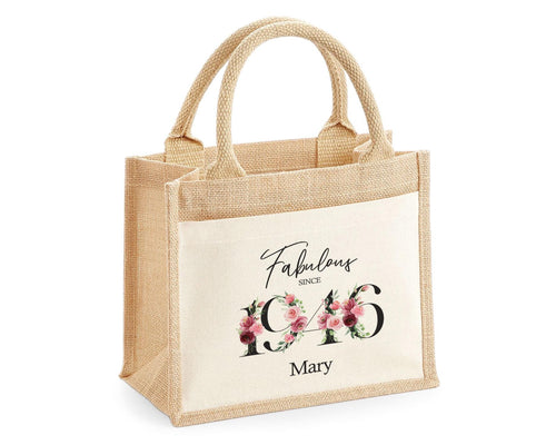 80th Birthday Gift For Women Personalised Jute Bag - Gift For Her Floral Tote Bag Gifts - Eighty 80 Fabulous Since 1946 Shopping Bag BNC80T