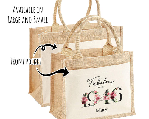 80th Birthday Gift For Women Personalised Jute Bag - Gift For Her Floral Tote Bag Gifts - Eighty 80 Fabulous Since 1946 Shopping Bag BNC80T