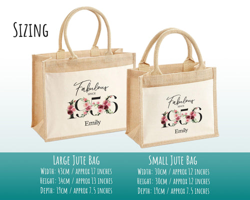 70th Birthday Gift For Women Personalised Jute Bag - Gift For Her Floral Tote Bag Gifts - Seventy 70 Fabulous Since 1956 Shopping Bag BNC70T