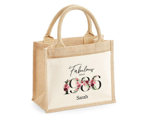 40th Birthday Gift For Women Personalised Jute Bag - Gift For Her Floral Tote Bag Gifts - Forty 40 Fabulous Since 1986 Shopping Bag BNC40T