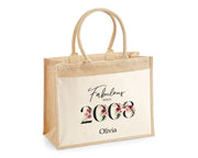 18th Birthday Gift For Women Personalised Jute Bag - Gift For Her Floral Tote Bag Gift - Eighteen 18 Fabulous Since 2008 Shopping Bag BNC18T