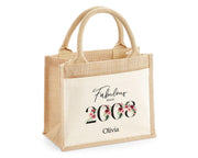 18th Birthday Gift For Women Personalised Jute Bag - Gift For Her Floral Tote Bag Gift - Eighteen 18 Fabulous Since 2008 Shopping Bag BNC18T