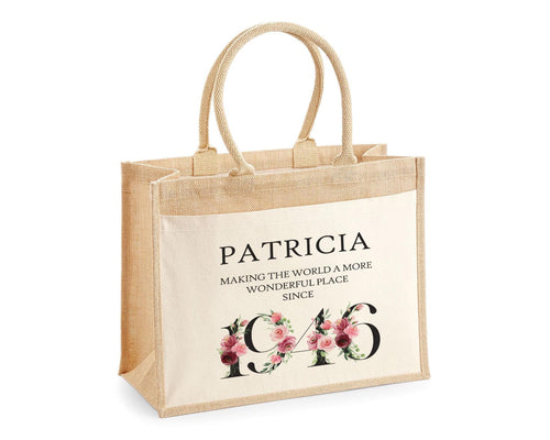 80th Birthday Gift For Women Personalised Jute Bag - Gift For Her Floral Tote Bag Gifts - Eighty 80 Wonderful Since 1946 Shopping Bag BND80T