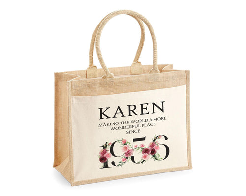 70th Birthday Gift For Women Personalised Jute Bag - Gift For Her Floral Tote Bag Gifts Seventy 70 Wonderful Since 1956 Shopping Bag BND70T