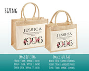 30th Birthday Gift For Her Personalised Jute Bag - Gift For Women Floral Tote Bag Gifts - Thirty 30 Wonderful Since 1996 Shopping Bag BND30T