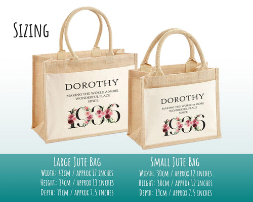 90th Birthday Gift For Women Personalised Jute Bag - Gift For Her Floral Tote Bag Gifts - Ninety 90 Wonderful Since 1936 Shopping Bag BND90T